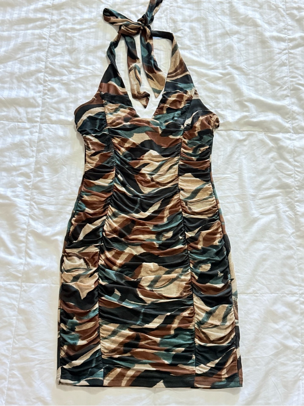 🤎 Windsor Abstract Print Ruched Mini Dress LARGE